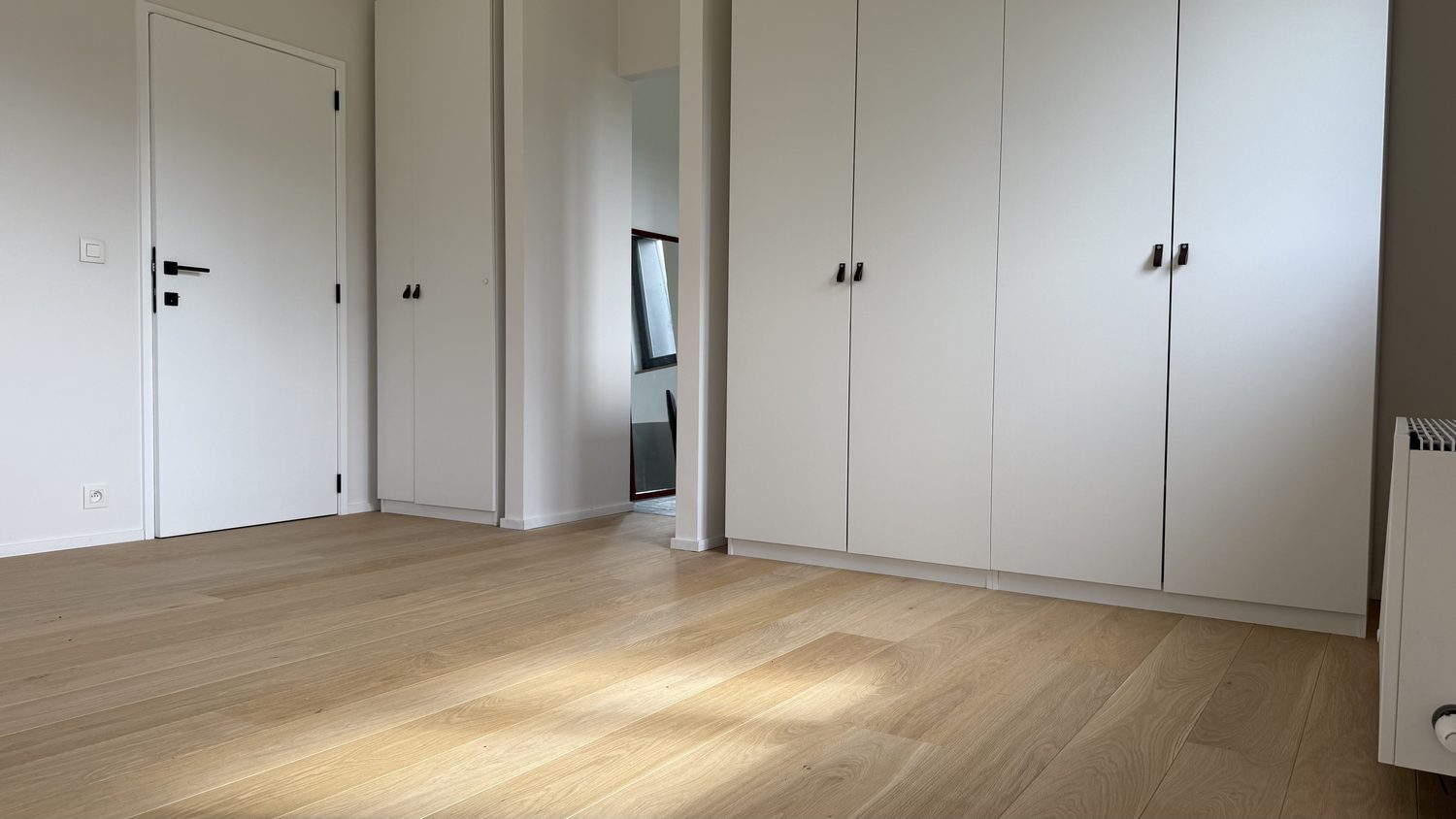 Pièce avec placards toute hauteur et parquet en chêne clair